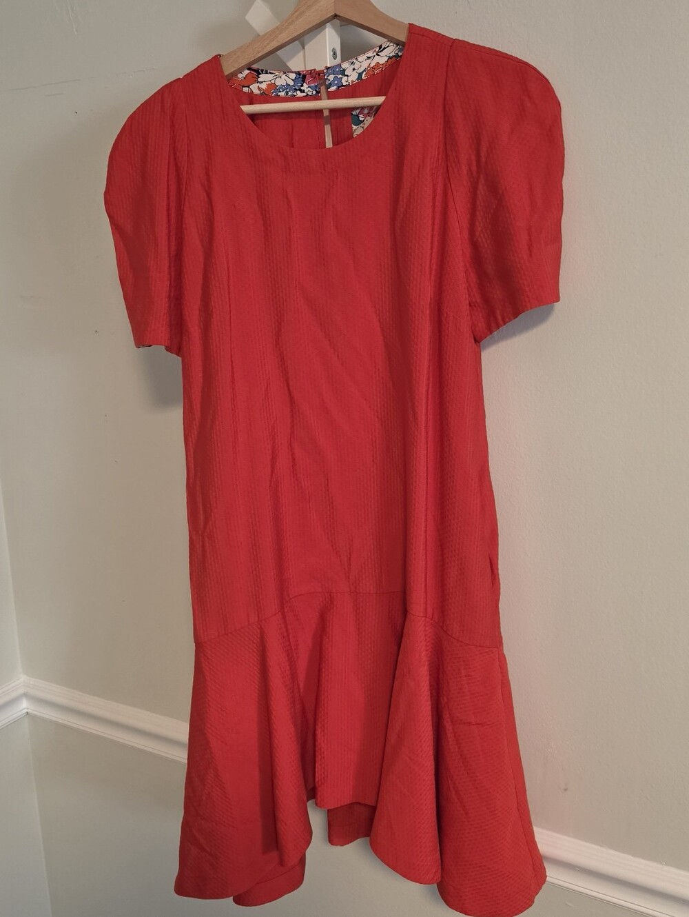 Maeve Anthropologie Puff Sleeve Drop Waist Mini Dress Red 12P Petite Flounce Euc - Picture 6 of 16
